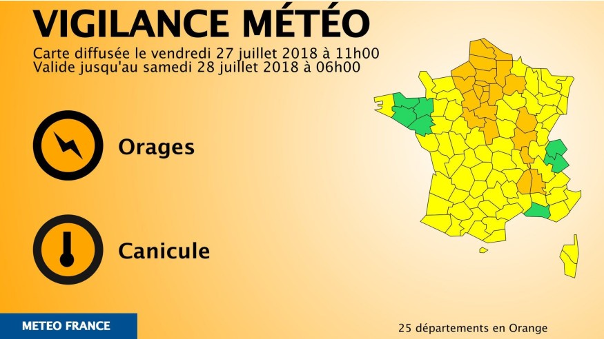 Canicule et orages: 21 départements en vigilance orange