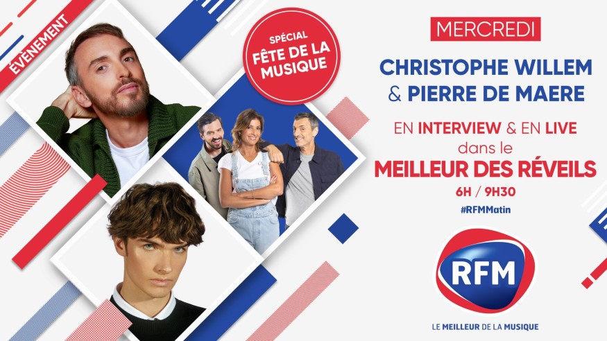 Mercredi 21 juin le Meilleur des Réveils fête la musique avec Christophe Willem et Pierre de Maere